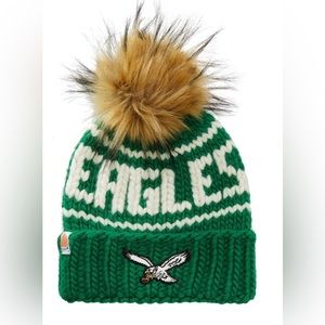 NWT “Shit That I Knit” Philadelphia Eagles Faux Fur Pom Beanie
